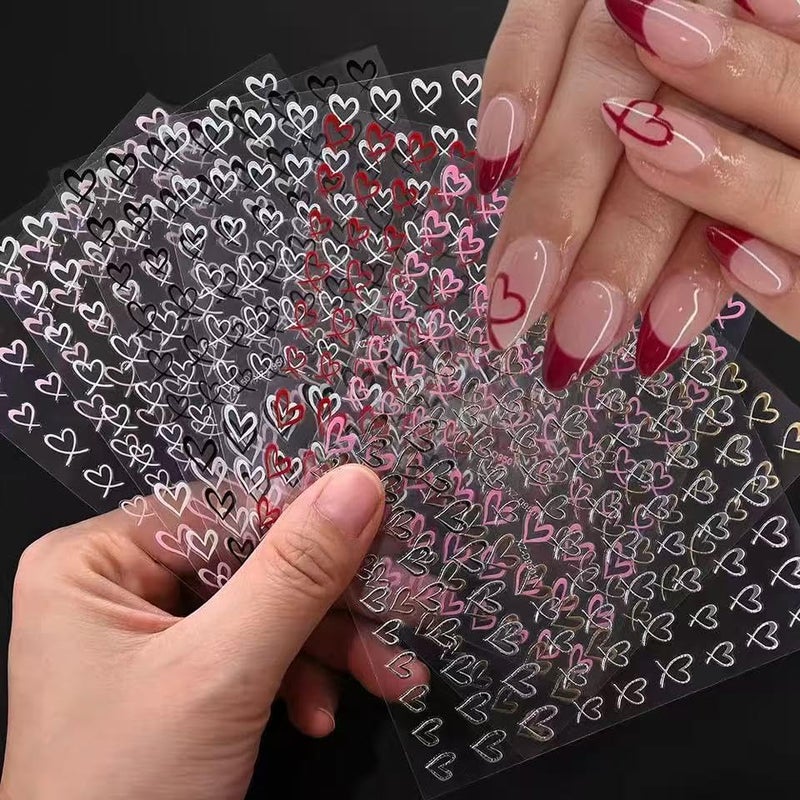 SPLOCUDU 12 Sheets Heart Nail Stickers for Nail Art Valentines Nail Decals Self-Adhesive Black White Pink Gold Hearts Nail Art Stickers Valentines Nail Designs Holiday Manicure for Women Girls - Image 5